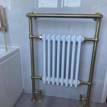 Gibraltar Large Brushed Brass Traditional Heated Towel Radiator (With Overhanging Rail)