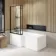 L Shaped 1700 Shower Bath with Front Panel & 6mm Easy Clean Matt Black Framed Bath Screen - Left Handed
