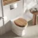 Alma Traditional Rimless Back To Wall Toilet With Oak Effect Wooden Soft Close Seat