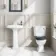 Hudson Traditional Toilet With Inky Blue Seat & Pedestal Basin Set - Double Tap Hole