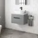 Avon Stone Grey Wall Hung Drawer Vanity with Marble Top & Curved Counter Top Basin 600mm - Black Accents