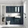 Monaco Inky Blue Combination Vanity Basin with Marble Top and Hudson Toilet with Wooden Seat 1500mm