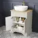 Lucia Chalk White Vanity with Oak Effect Top & Curved Counter Top Basin 640mm - Brushed Brass Accents