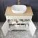 Lucia Chalk White Vanity with Oak Effect Top & Curved Counter Top Basin 840mm - Brushed Brass Accents
