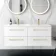 Elba Gloss White Wall Hung Double Basin Drawer Vanity 1200mm - Brushed Brass Accents
