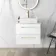 Elba Gloss White Wall Hung Drawer Vanity with Marble Top & Cody Basin 600mm - Brushed Brass Accents