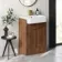 Sicily Fluted Black Walnut Vanity with Semi Recessed Basin 600mm - Brushed Brass Accents