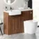 Sicily Fluted Black Walnut Combination Vanity Basin and Utah Comfort Height Toilet 1200mm - Chrome Handles - Left Handed