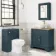 Lucia Inky Blue Vanity with Oak Effect Top & Round Counter Top Basin 840mm - Brushed Brass Accents