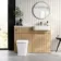 Sicily Fluted Country Oak Combination Vanity Basin and Houston Toilet 1200mm - Brushed Brass Accents - Right Handed