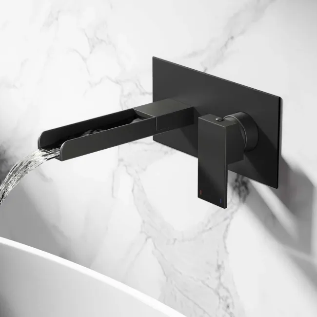 Avon Matt Black Waterfall Wall Mounted Basin Mixer Tap
