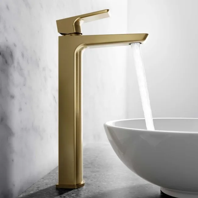 Soar Brushed Brass High Rise Basin Mixer Tap