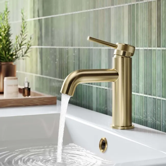 Medway Brushed Brass Basin Mixer Tap with Knurled Detailing
