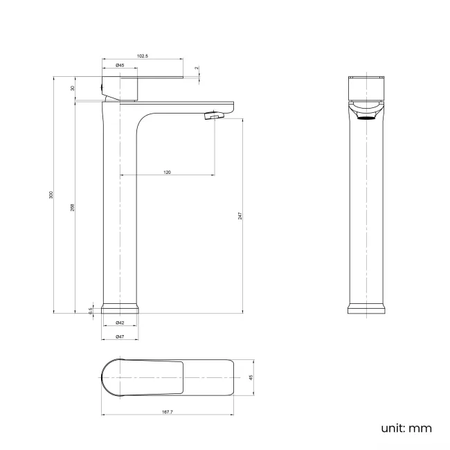 Glen Brushed Stainless Steel High Rise Basin Mixer Tap