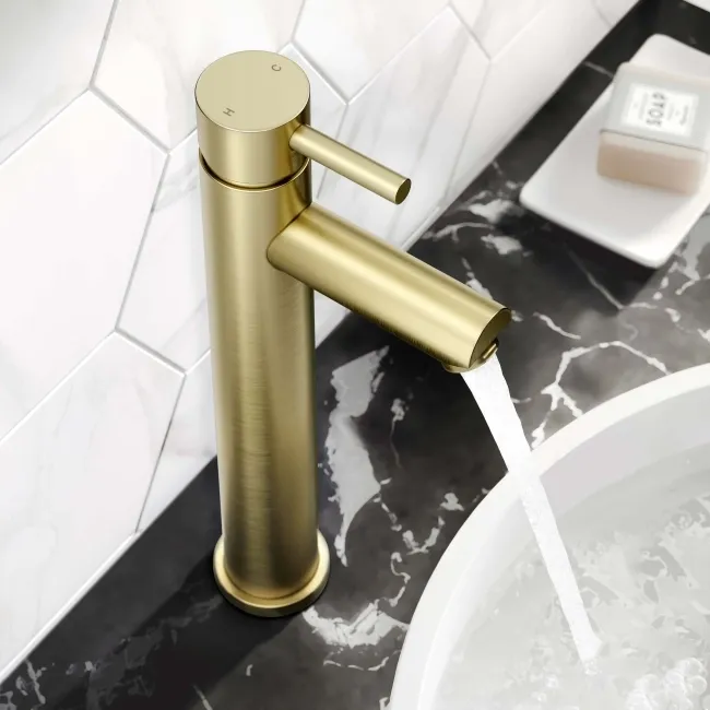 Wye Brushed Brass High Rise Basin Mixer Tap