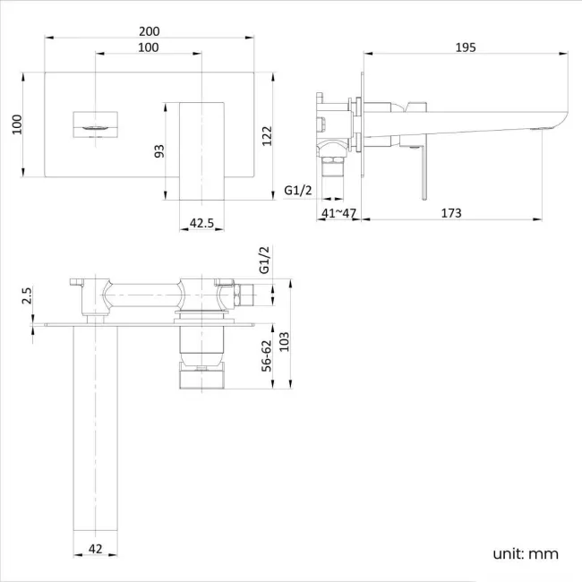 Ribble Matt Black Wall Mounted Basin Mixer Tap