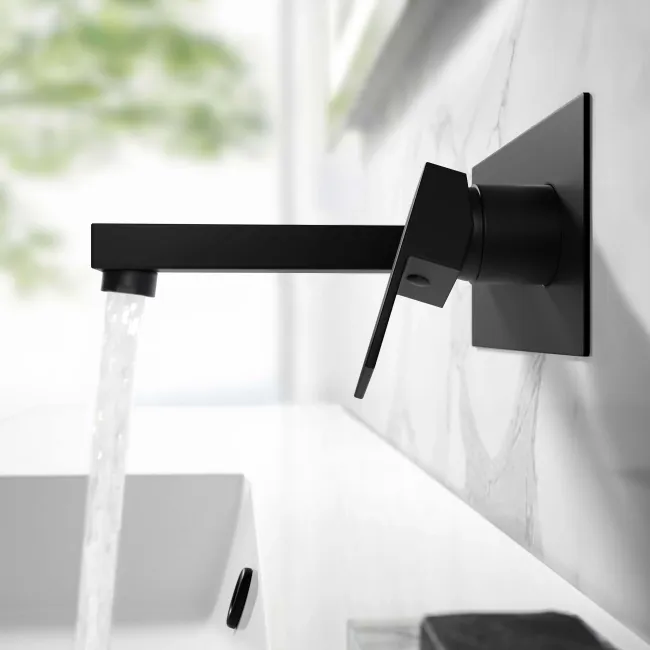 Tamar Matt Black Wall Mounted Basin Mixer Tap