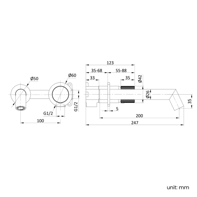 Ennis Brushed Brass Wall Mounted Basin Mixer Tap with Knurled Detailing