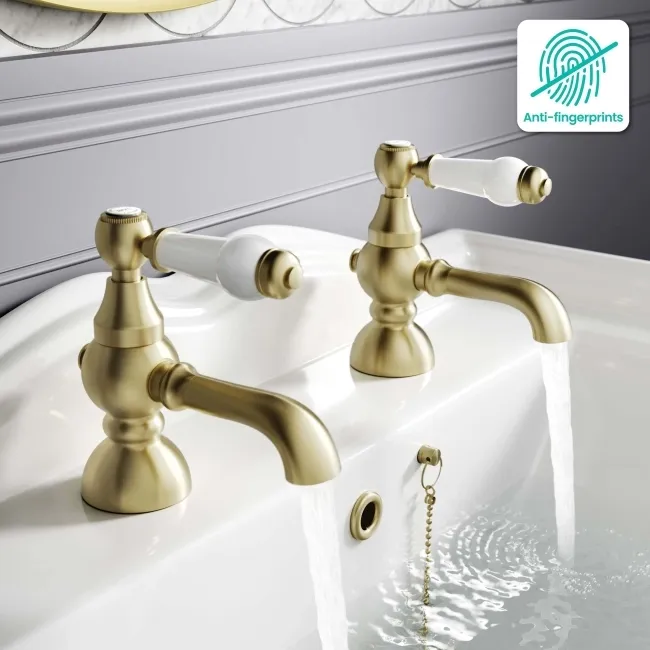 Beauly Traditional Brushed Brass Hot & Cold Basin Taps
