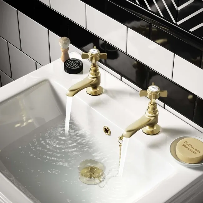 Nairn Traditional Brushed Brass Hot & Cold Basin Taps