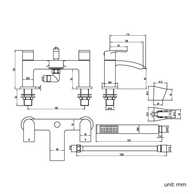 Severn Matt Black Bath Filler & Handheld Shower