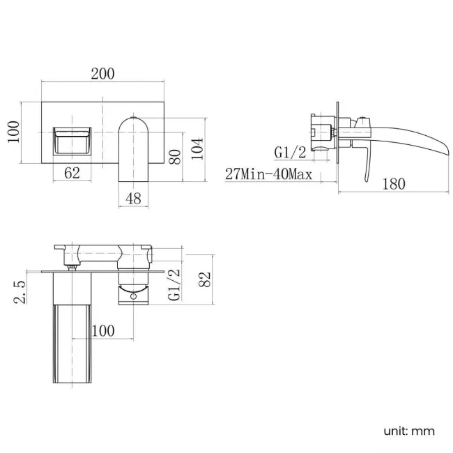 Eden Matt Black Waterfall Wall Mounted Bath Filler