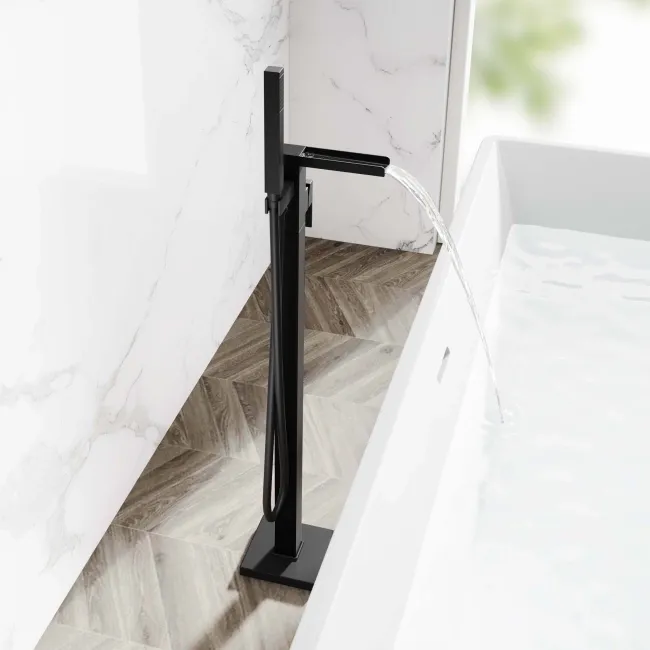 Avon Matt Black Waterfall Freestanding Bath Shower Mixer Tap