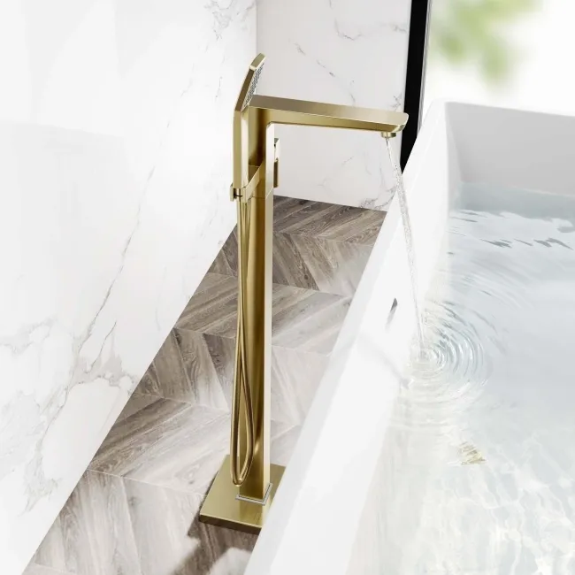 Soar Brushed Brass Freestanding Bath Shower Mixer Tap