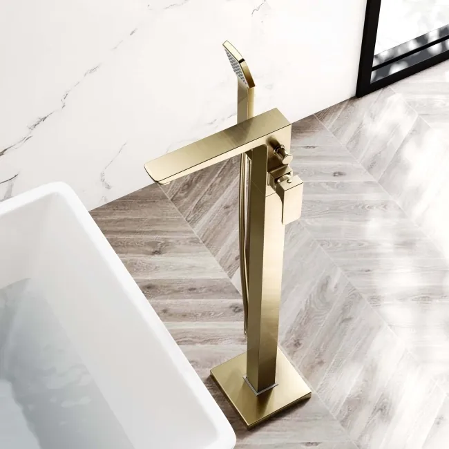 Soar Brushed Brass Freestanding Bath Shower Mixer Tap