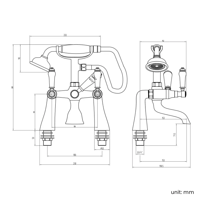 Cherwell Traditional Brushed Brass Bath Shower Mixer Tap