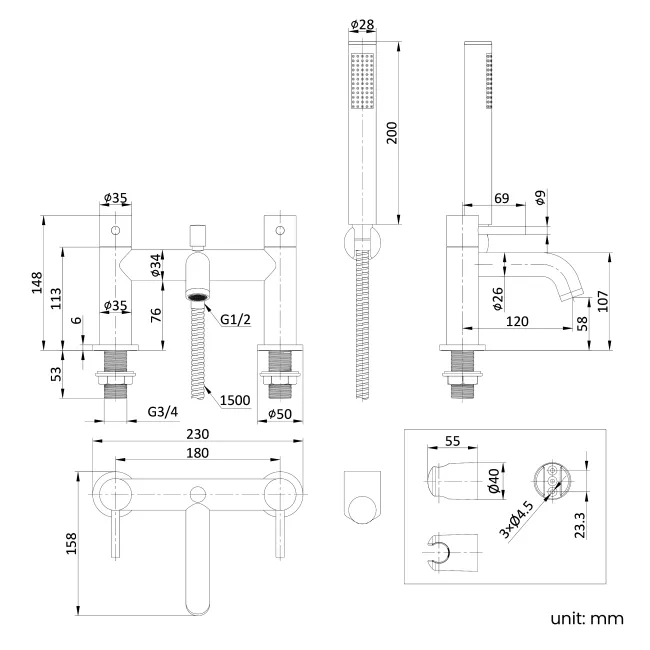 Selma Chrome Bath Filler & Handheld Shower