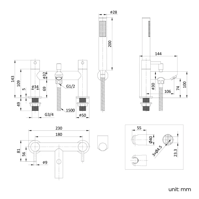 Wye Chrome Bath Filler & Handheld Shower