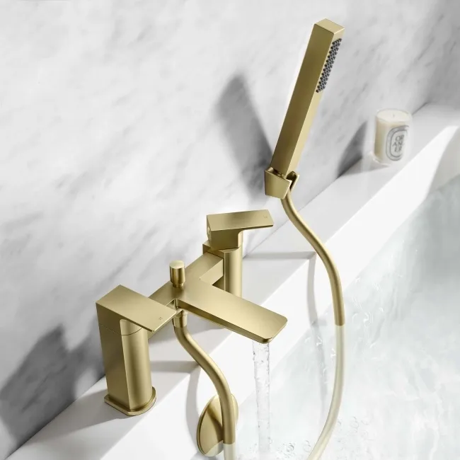 Ribble Brushed Brass Bath Filler & Handheld Shower