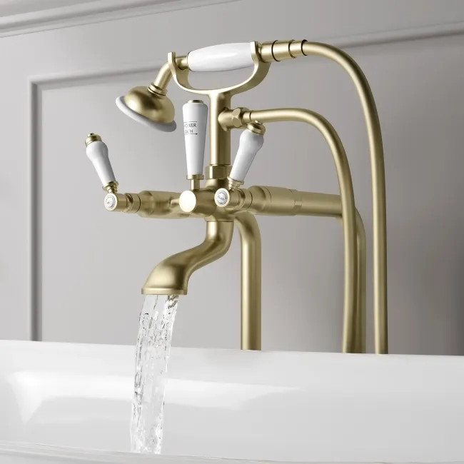 Beauly Brushed Brass Freestanding Bath Shower Mixer Tap