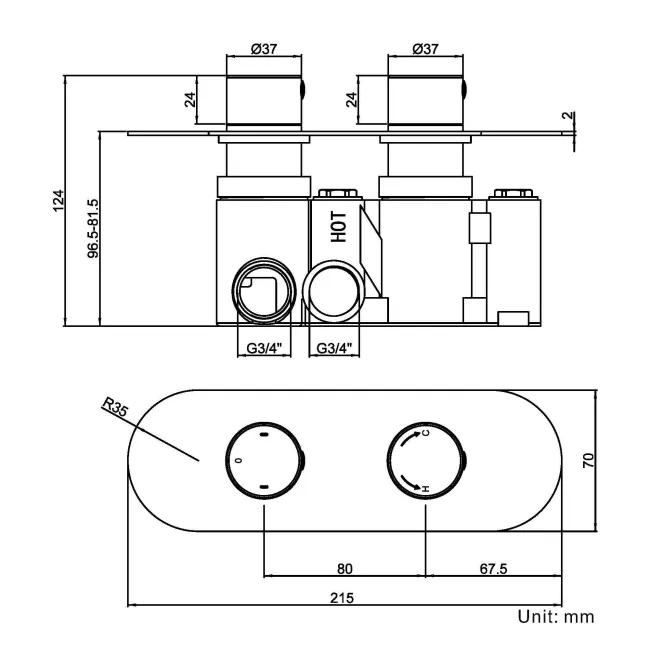 Ballina Premium Chrome Round Thermostatic Shower Valve - 2 Outlets