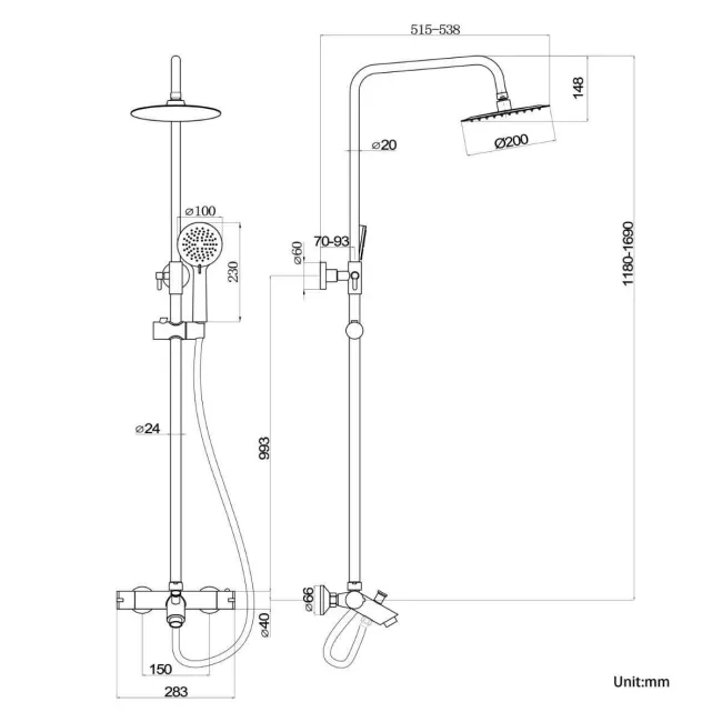 Ballina Round Brushed Brass Thermostatic Bath Filler Shower Set