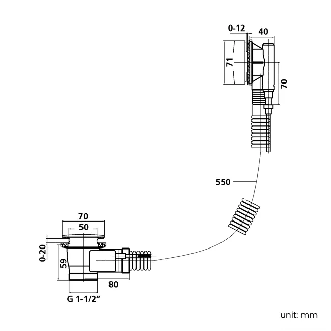 Wirquin Cable Operated Pop up Bath Waste with Matt Black Mushroom Head