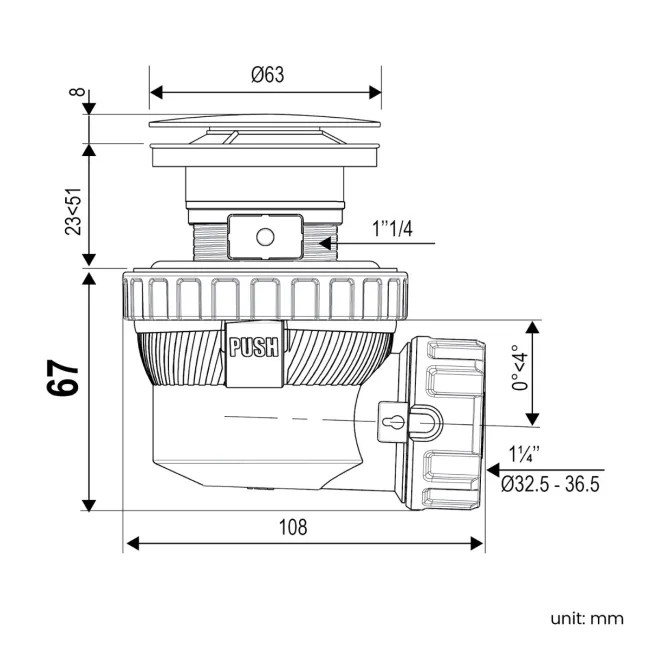 Wirquin Matt White Dome Nano 6.7 Quick Clac All In One Basin Waste & Trap