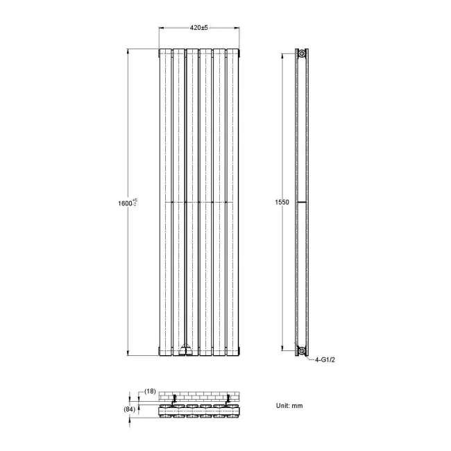 Faro White Double Flat Panel Vertical Radiator 1600x420mm