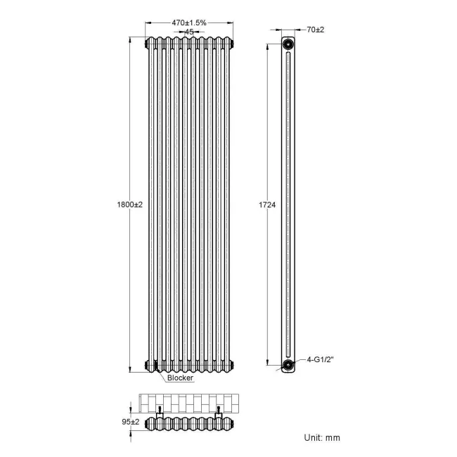 Athens White Double Column Vertical Traditional Radiator 1800x470mm
