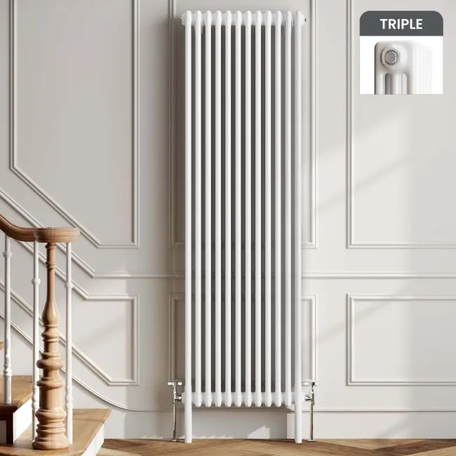 Athens White Triple Column Vertical Traditional Radiator 1800x560mm