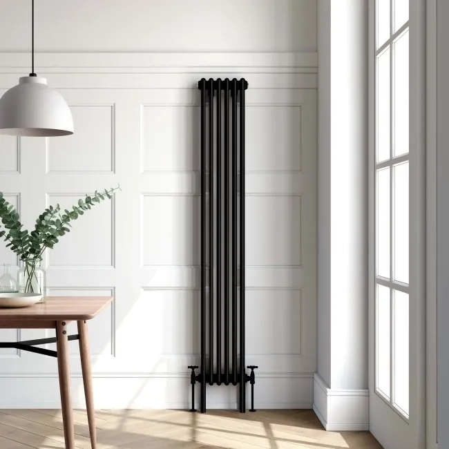 Athens Matt Black Triple Column Vertical Traditional Radiator 1800x290mm