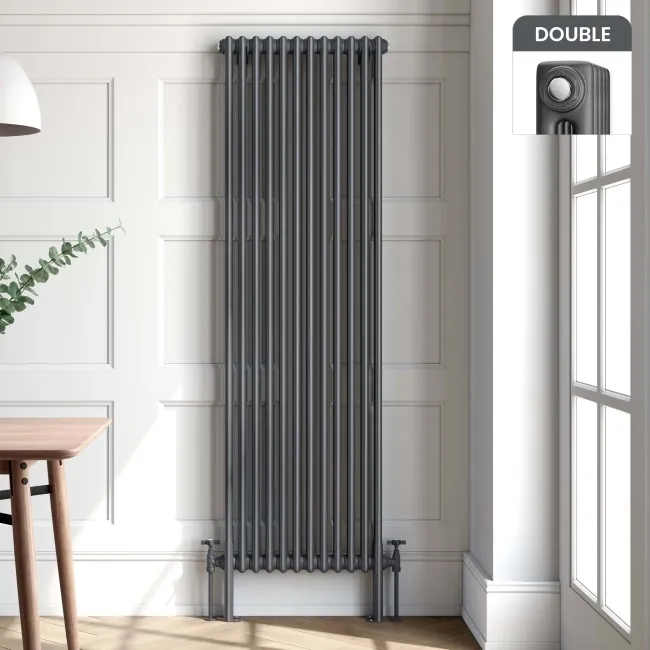 Athens Anthracite Double Column Vertical Traditional Radiator 1800x560mm