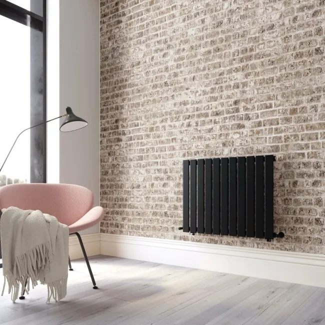Faro Matt Black Single Flat Panel Horizontal Radiator 600x770mm