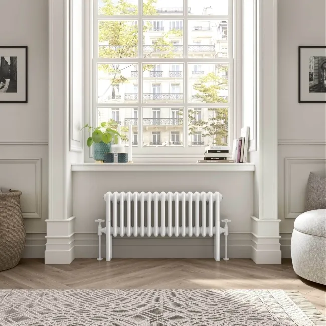 Athens White Triple Column Horizontal Traditional Radiator 300x785mm