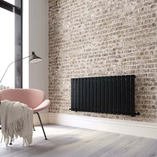 Faro Matt Black Single Flat Panel Horizontal Radiator 600x1190mm