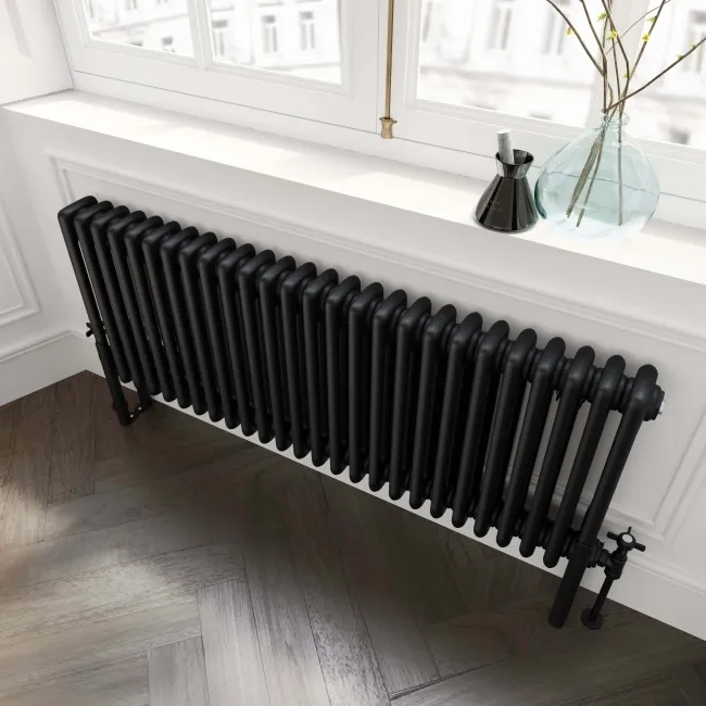 Athens Matt Black Triple Column Horizontal Traditional Radiator 450x1190mm