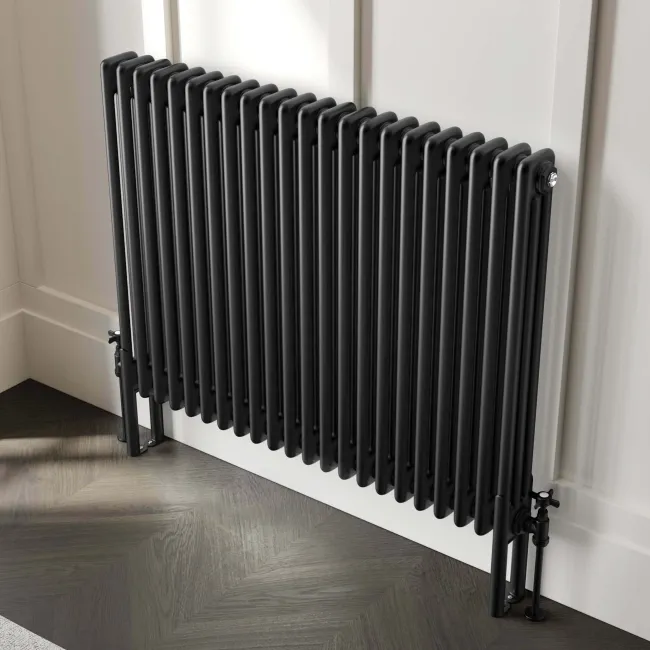 Athens Matt Black Triple Column Horizontal Traditional Radiator 750x1010mm