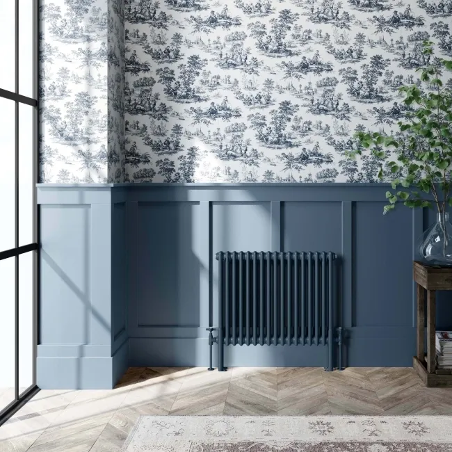Athens Inky Blue Double Column Horizontal Traditional Radiator 600x785mm