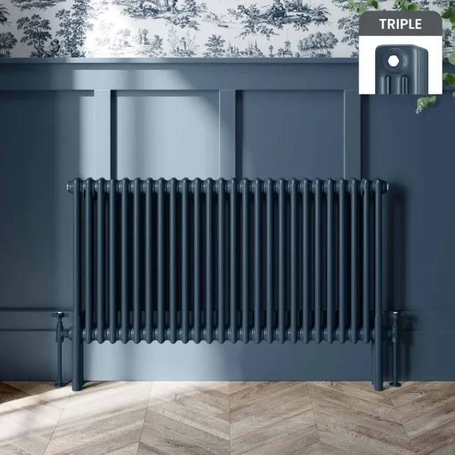 Athens Inky Blue Triple Column Horizontal Traditional Radiator 600x1190mm